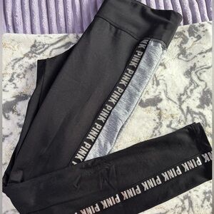 PINK Victoria's Secret Black and Gray Logo Panel Leggings
